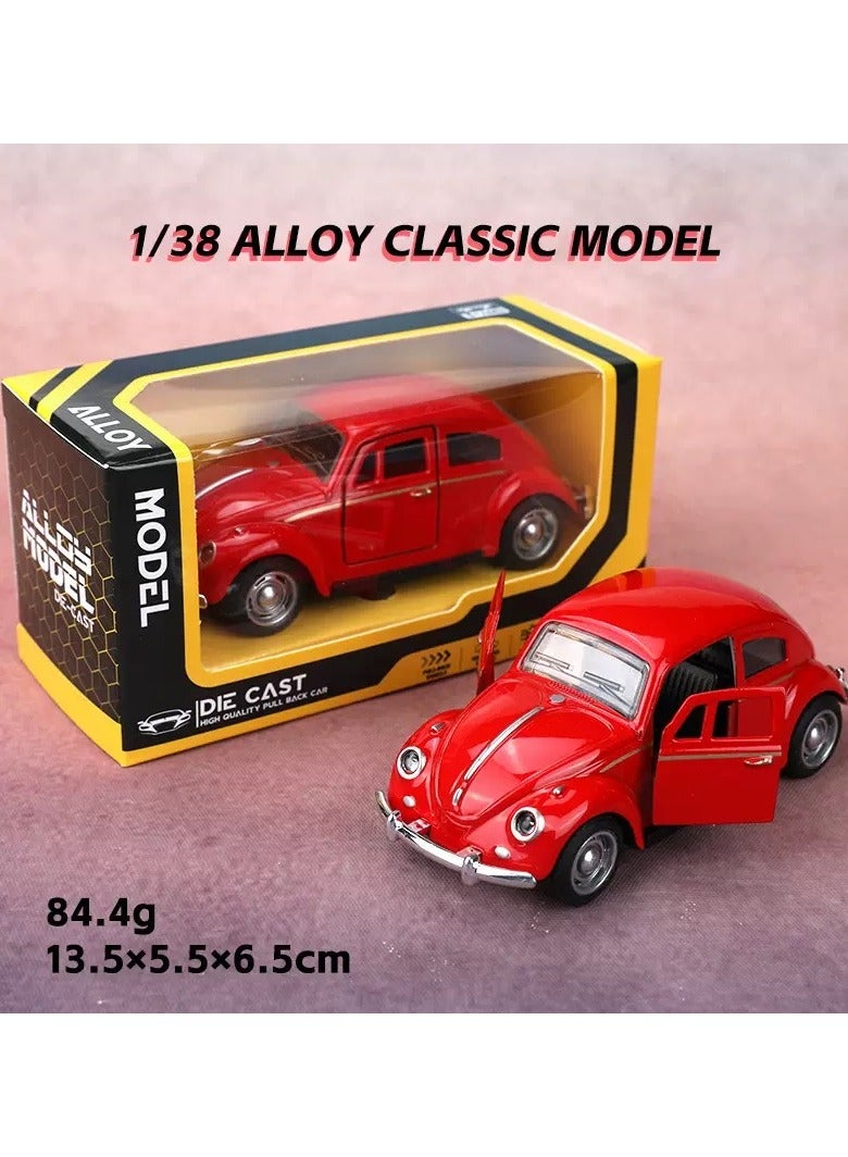 سيارة نموذجية من المعدن المصبوب بمقياس 1:38 - لون أحمر كلاسيكي عتيق، أبواب ونوافذ قابلة للفتح، سيارة لعبة قابلة للتجميع مع تصميم داخلي مرئي، هدية عيد ميلاد مثالية، لعبة سيارة، هدية للأطفال - Image 1